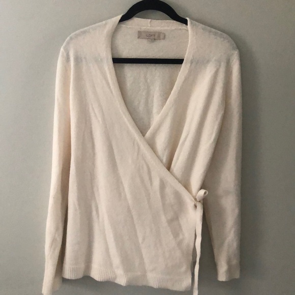 Loft Ivory Cozy Wrap Sweater, Size Medium - Picture 4 of 11